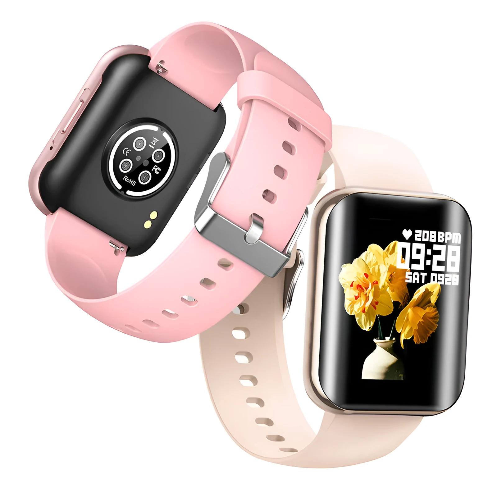 Curved screen smart bracelet with 1.72-inch colour display, silicone band, and metal-plastic body in black