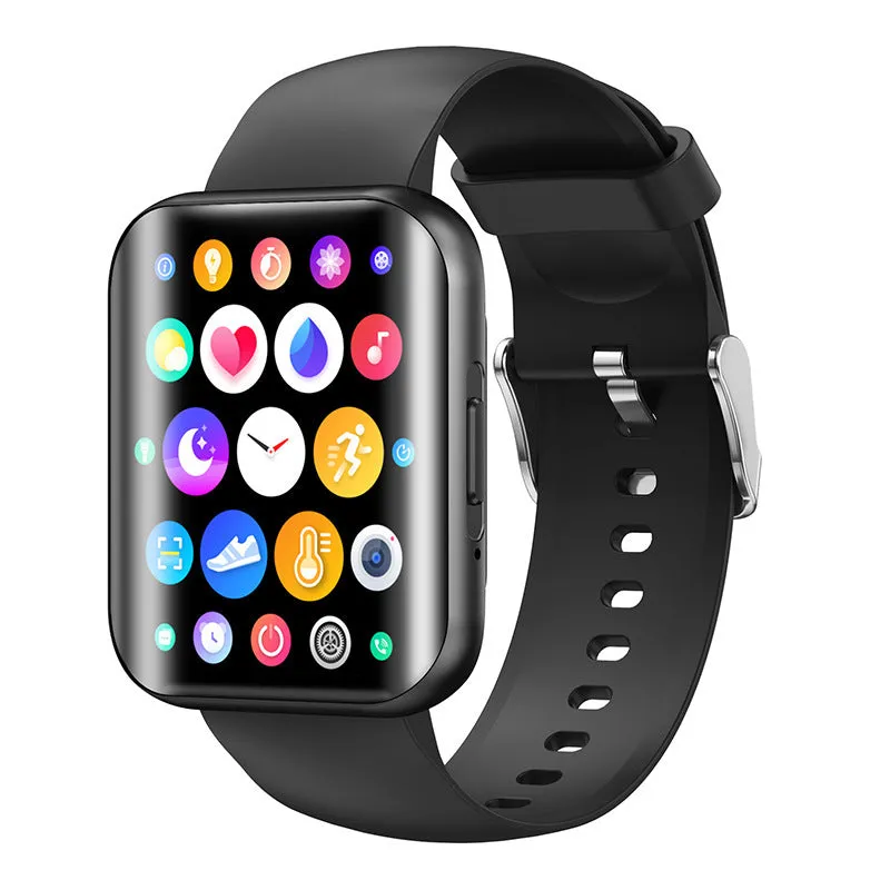 Curved screen smart bracelet with 1.72-inch colour display, silicone band, and metal-plastic body in black