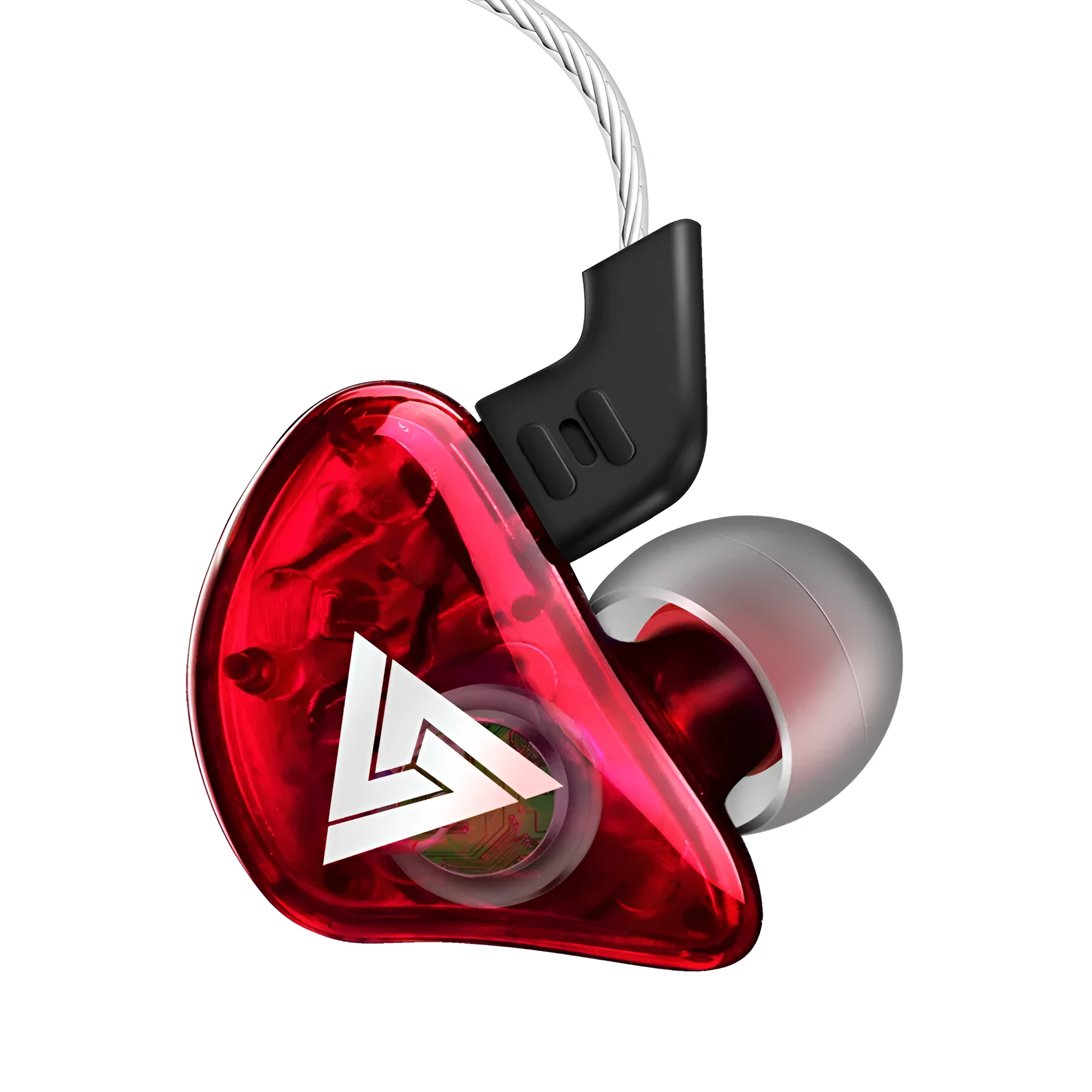 Sports ear-wrap earphone with silicone earplugs and 3.5mm in-line plug in red colour