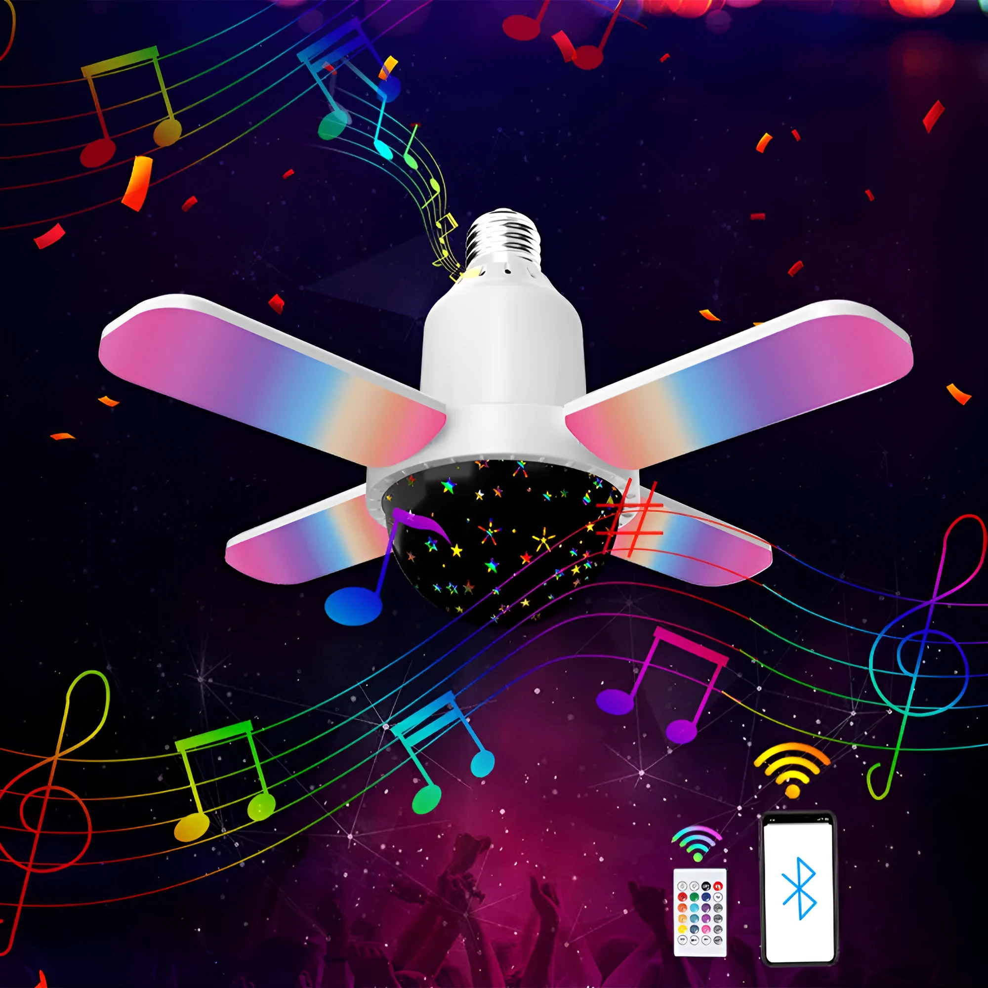 Colorful Music Bulb Bundy entertainment atmosphere lamp with remote control, 24W E27 LED, 145x84mm PP body
