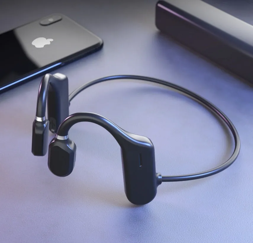 In-ear wireless sports headphones in black with open-ear design and IPX6 waterproof rating