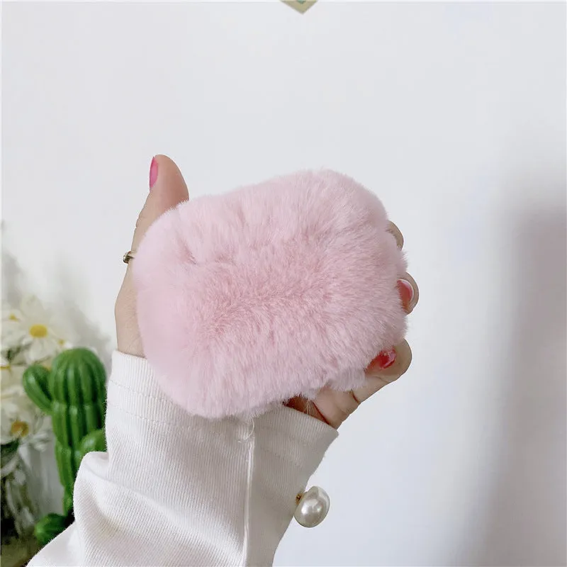 Pink plush flip-over earphone protector for Apple AirPods Generation 3 and Pro with simple cartoon style