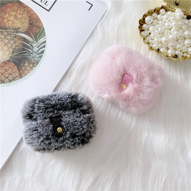 Pink plush flip-over earphone protector for Apple AirPods Generation 3 and Pro with simple cartoon style