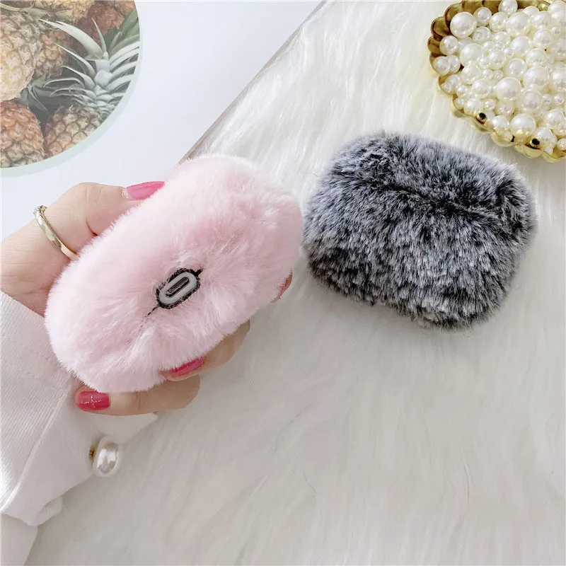Pink plush flip-over earphone protector for Apple AirPods Generation 3 and Pro with simple cartoon style