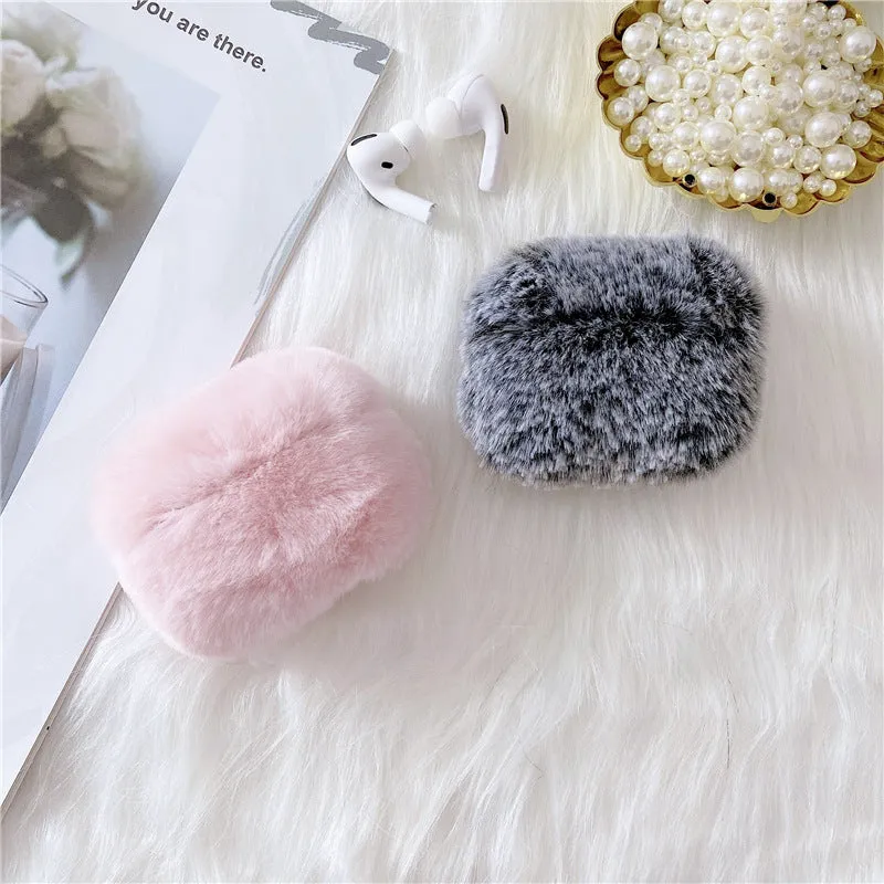 Pink plush flip-over earphone protector for Apple AirPods Generation 3 and Pro with simple cartoon style