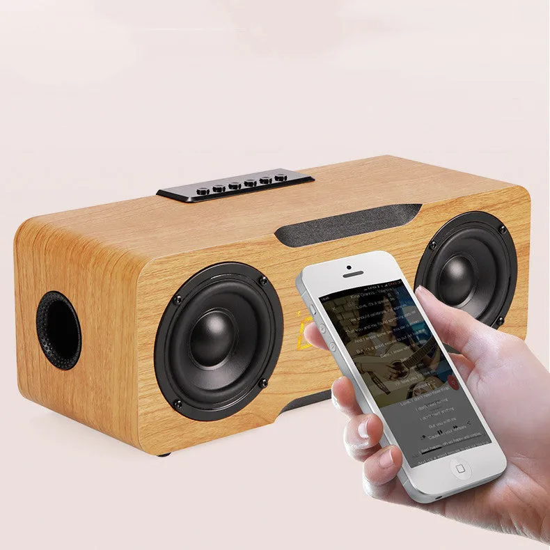 Wooden clock Bluetooth speaker with digital display in brown finish, showing clock face and speaker grille
