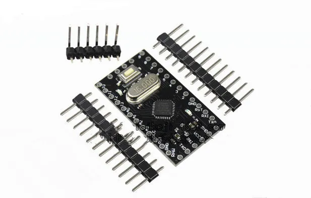 Mini Pro Atmega328P microcontroller circuit board showing pin headers and components.