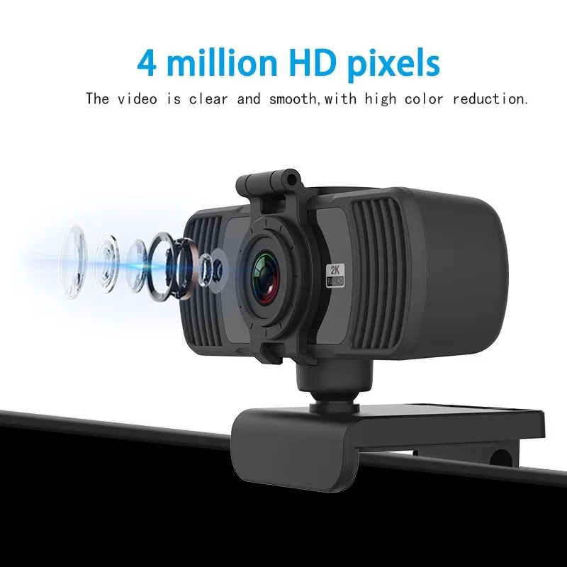 USB webcam with 4MP CMOS sensor, auto focus, built-in microphone, USB 2.0, black plastic, 90g