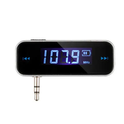 Black car FM transmitter with LCD display and 3.5mm aux cable for Android phones and other music players