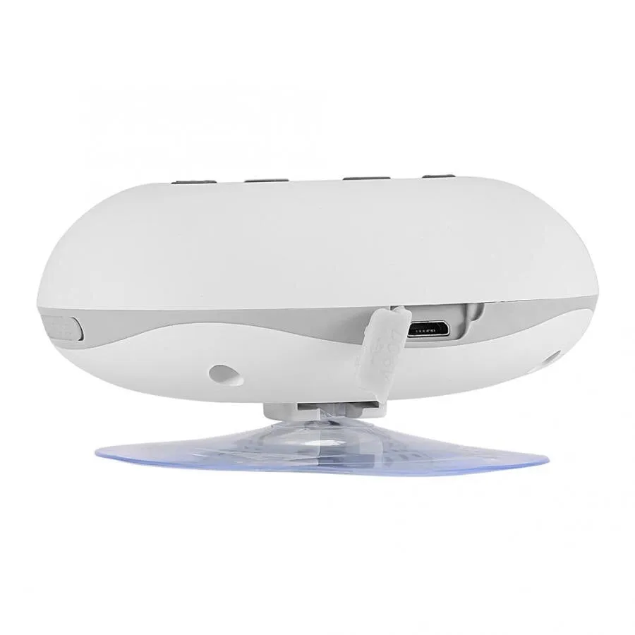 White waterproof Bluetooth speaker for bathroom with 12-hour battery and compact design