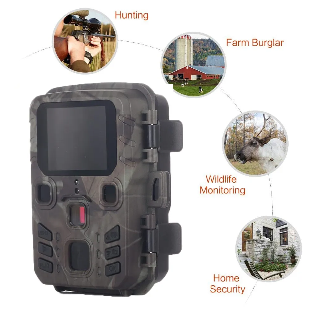 Black plastic infrared night vision security monitoring device with 12MP camera and TF card storage