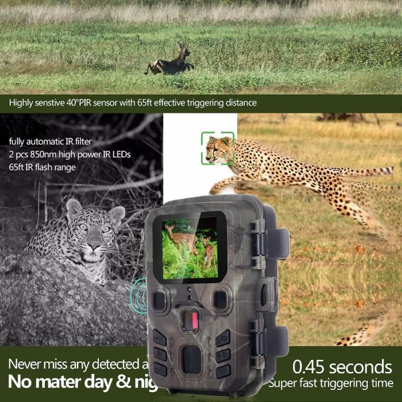 Black plastic infrared night vision security monitoring device with 12MP camera and TF card storage