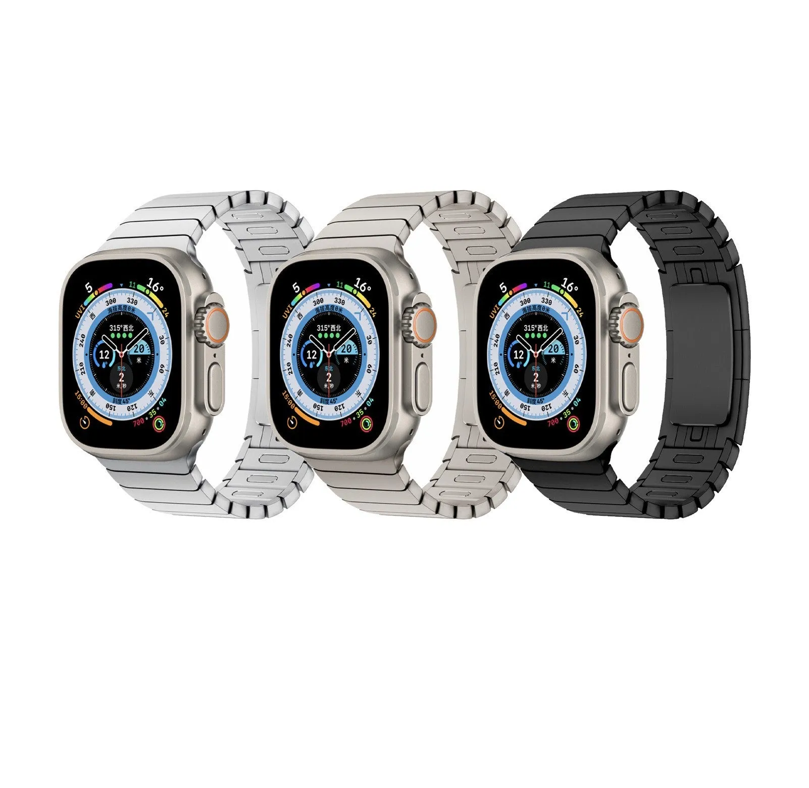 Stainless steel strap with bow buckle suitable for Apple Watch 8, 316 metal band in silver
