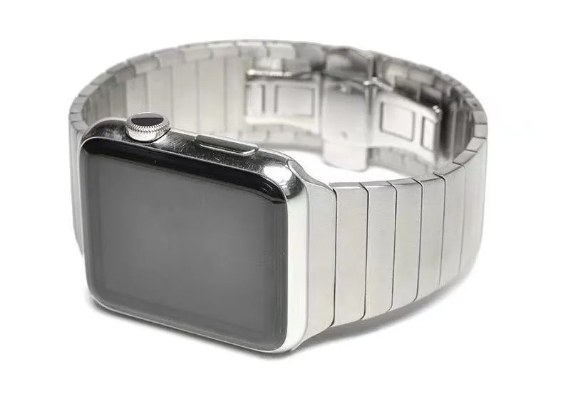 Stainless steel strap with bow buckle suitable for Apple Watch 8, 316 metal band in silver