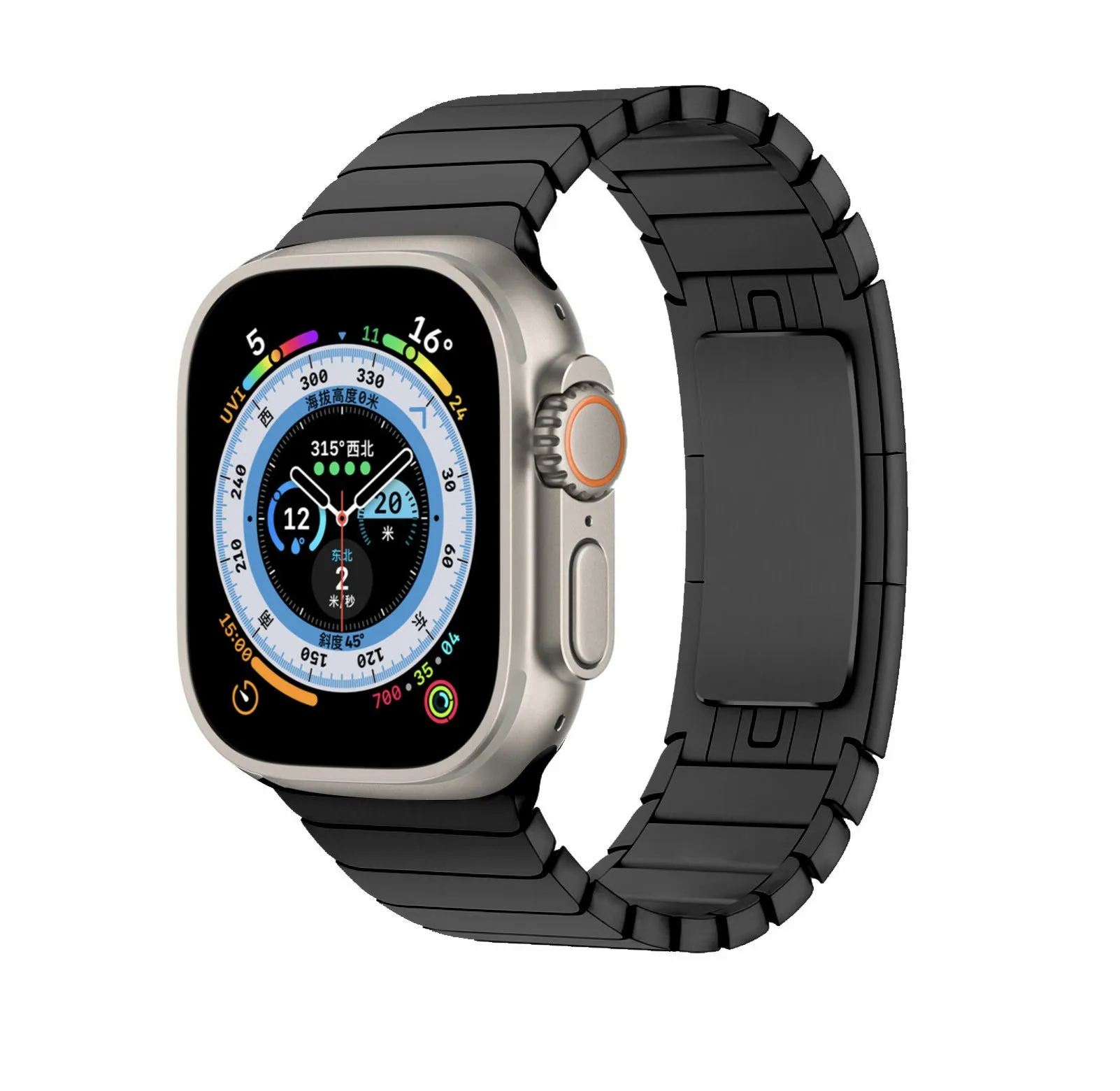Stainless steel strap with bow buckle suitable for Apple Watch 8, 316 metal band in silver