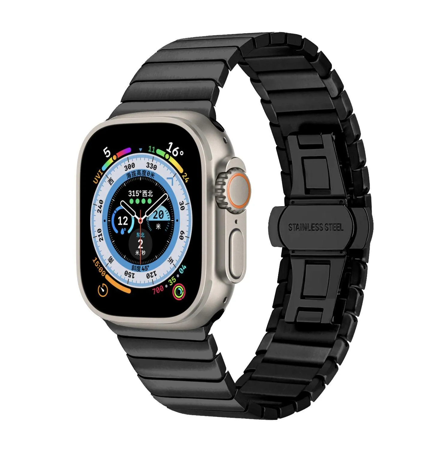 Stainless steel strap with bow buckle suitable for Apple Watch 8, 316 metal band in silver