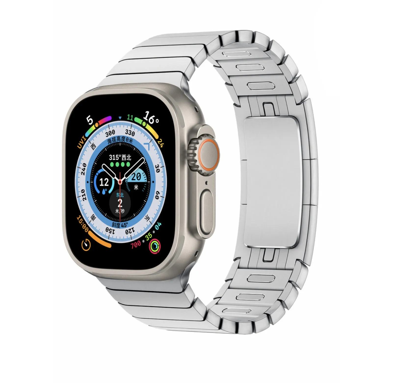 Stainless steel strap with bow buckle suitable for Apple Watch 8, 316 metal band in silver
