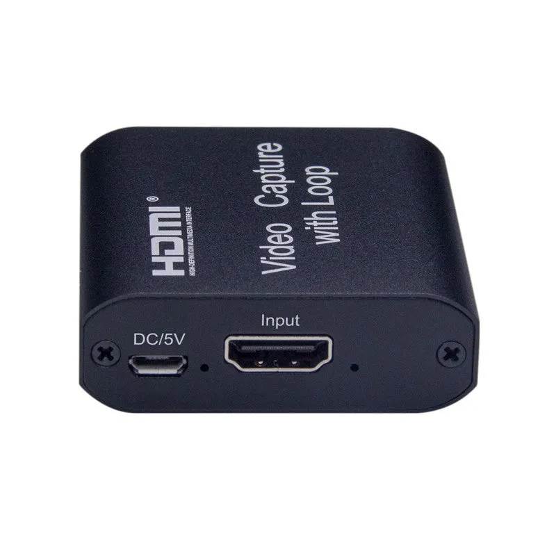 Black HDMI 4K video capture card with loop out USB interface for live streaming and recording