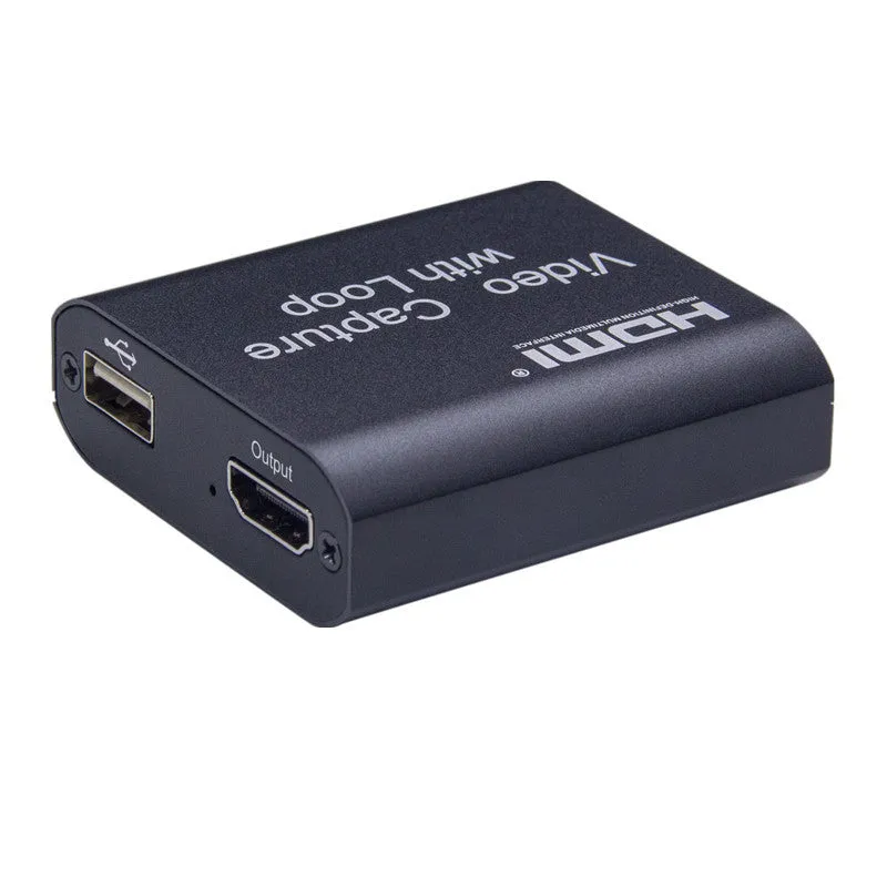 Black HDMI 4K video capture card with loop out USB interface for live streaming and recording