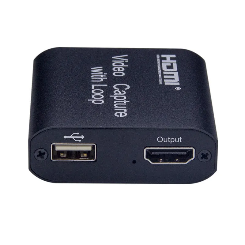 Black HDMI 4K video capture card with loop out USB interface for live streaming and recording