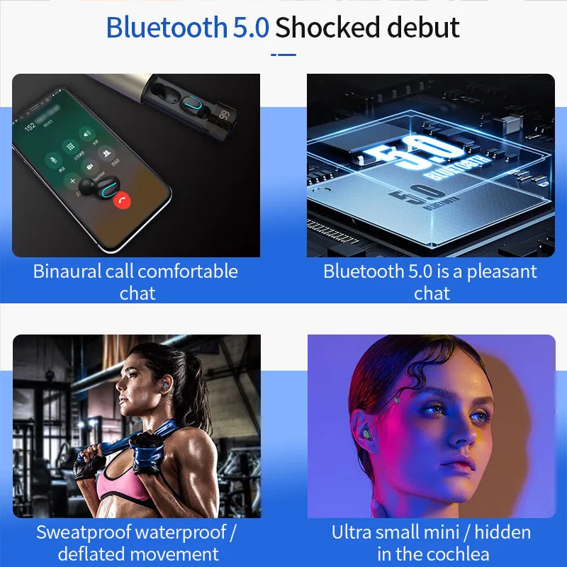 Q67 Bluetooth headset sports running TWS double ears wireless earbuds with charging case in golden and black colours