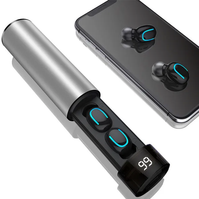 Q67 Bluetooth headset sports running TWS double ears wireless earbuds with charging case in golden and black colours