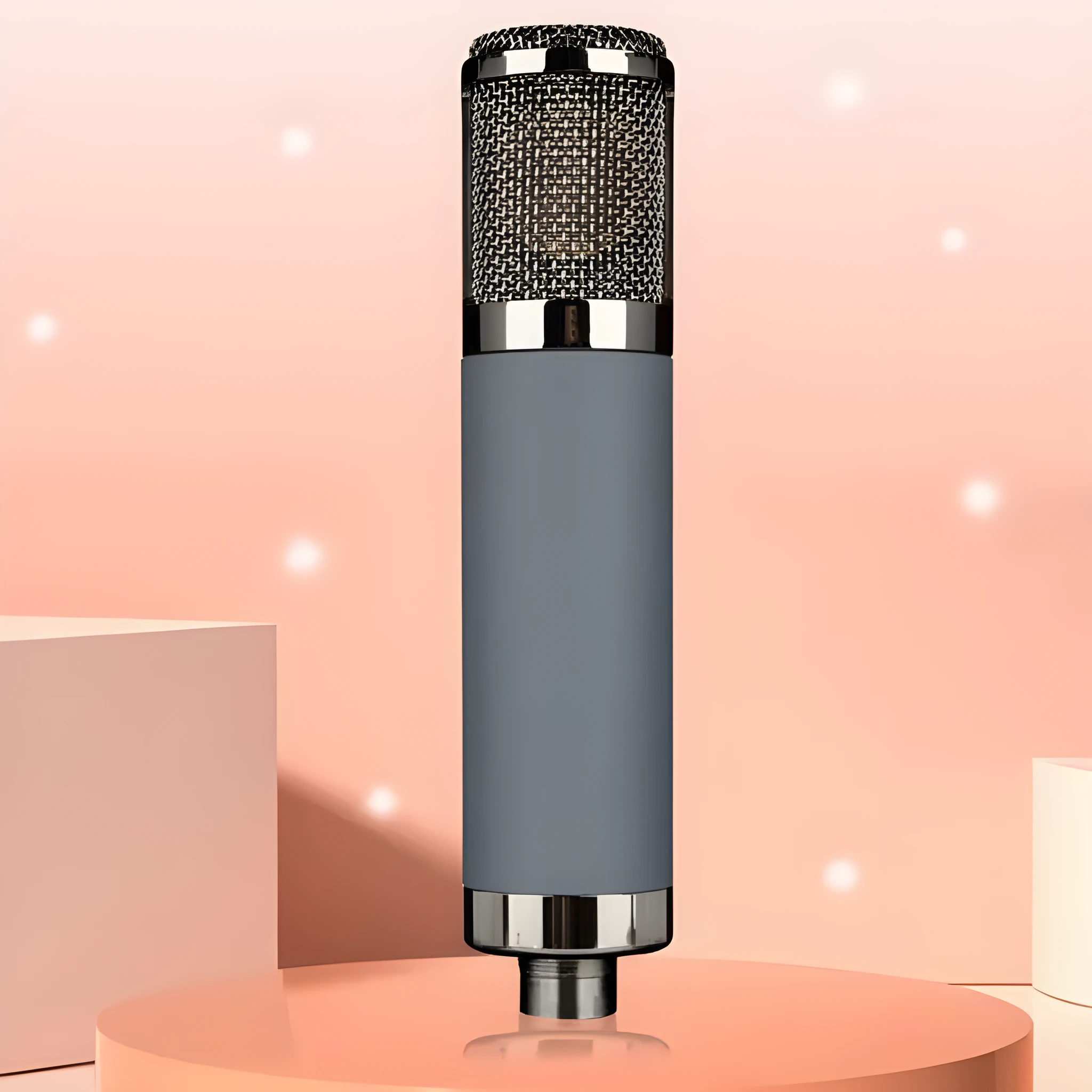 Condenser microphone with 34mm gold diaphragm and cardioid pickup on shockproof rack