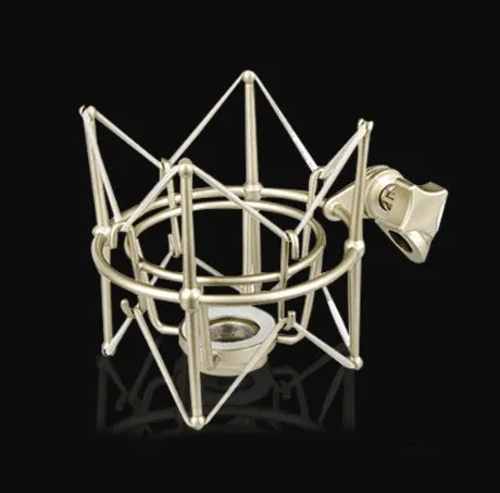 Condenser microphone with 34mm gold diaphragm and cardioid pickup on shockproof rack