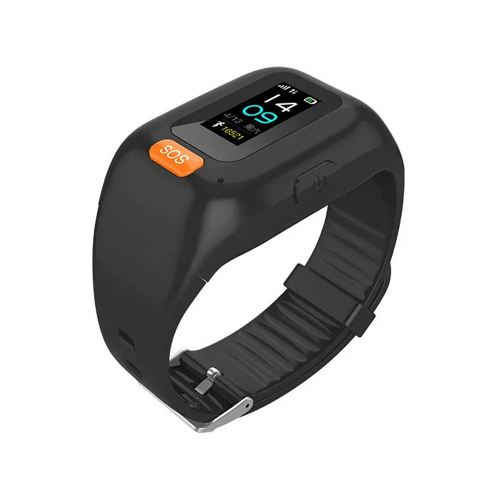 Black elderly positioning bracelet call tracker with wrist strap and 0.96-inch screen