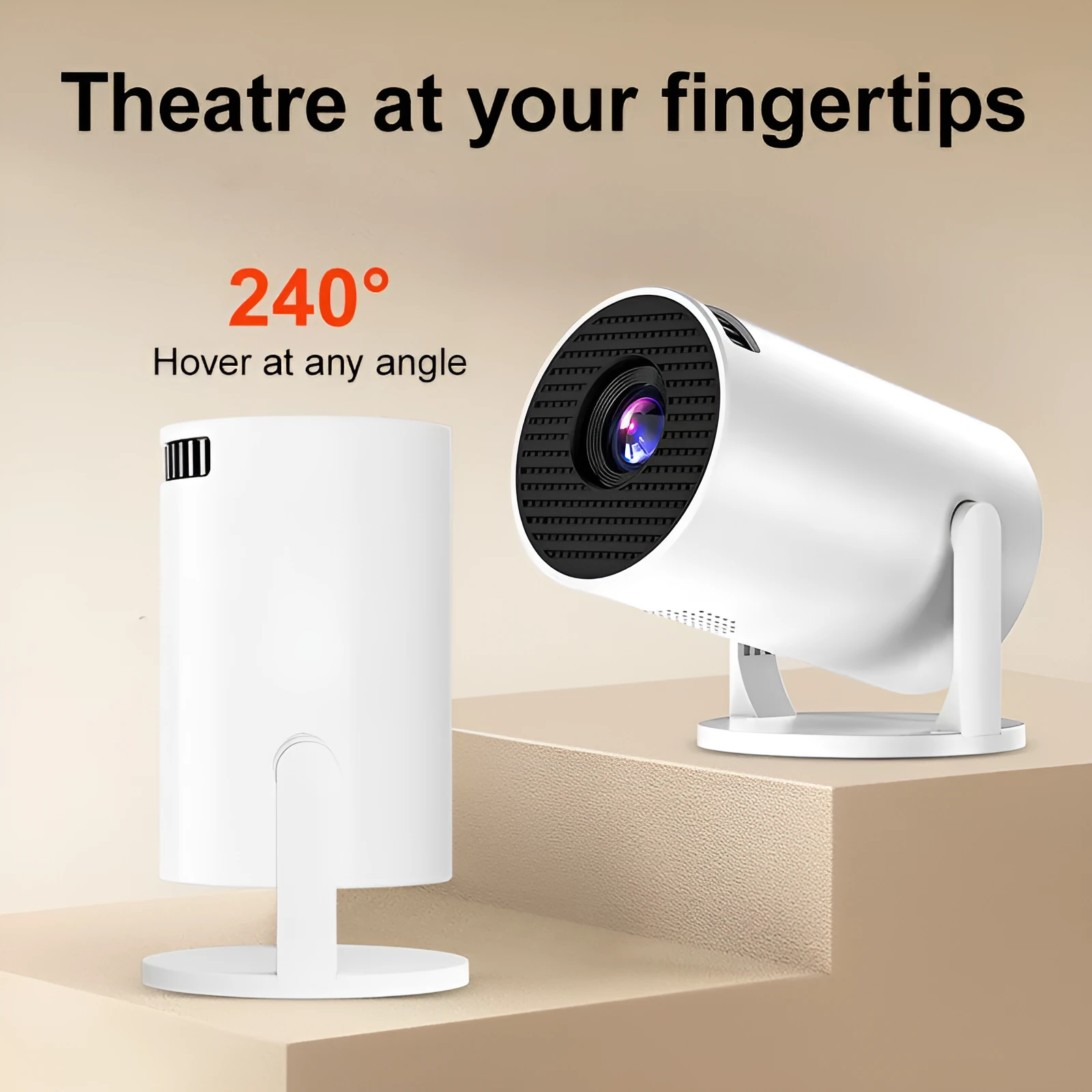 White mini wireless portable projector with HD 1080p resolution for home use