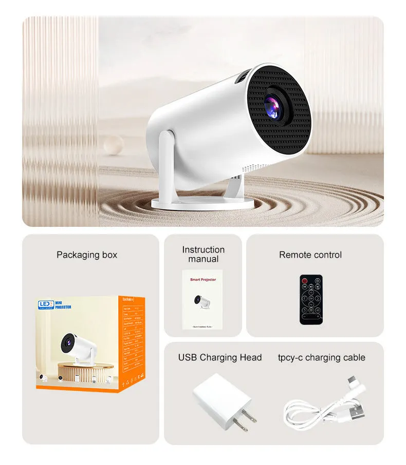 White mini wireless portable projector with HD 1080p resolution for home use