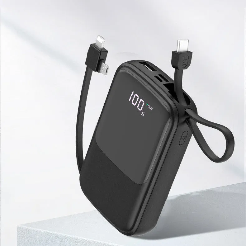 Portable power bank with multi-USB output, 104mm dimensions, black plastic shell