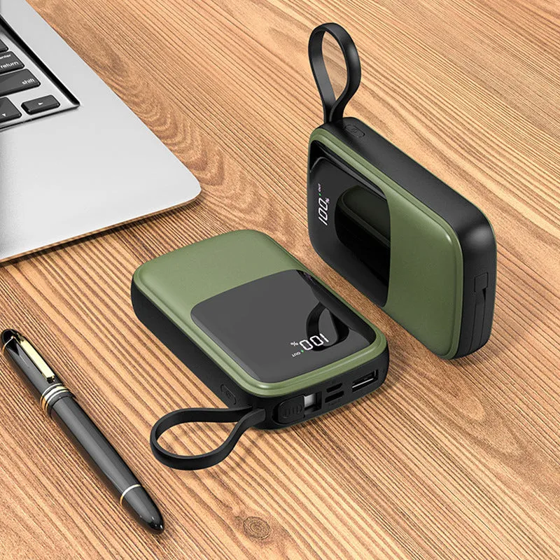 Portable power bank with multi-USB output, 104mm dimensions, black plastic shell