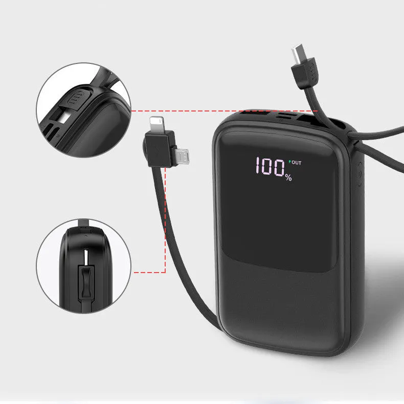 Portable power bank with multi-USB output, 104mm dimensions, black plastic shell