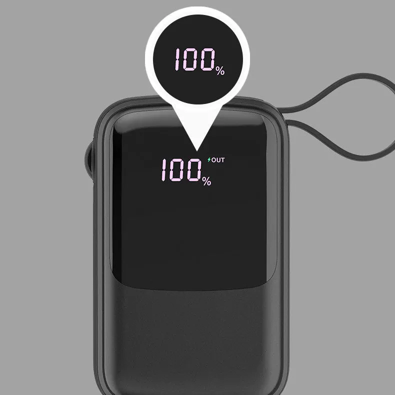 Portable power bank with multi-USB output, 104mm dimensions, black plastic shell
