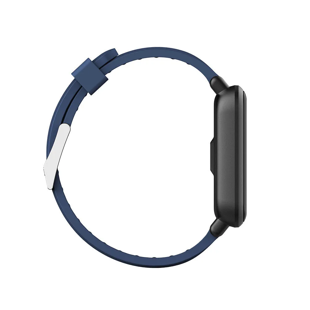 Q9 smart watch with 1.3 inch touch screen on silicone strap, black, showing heart rate display