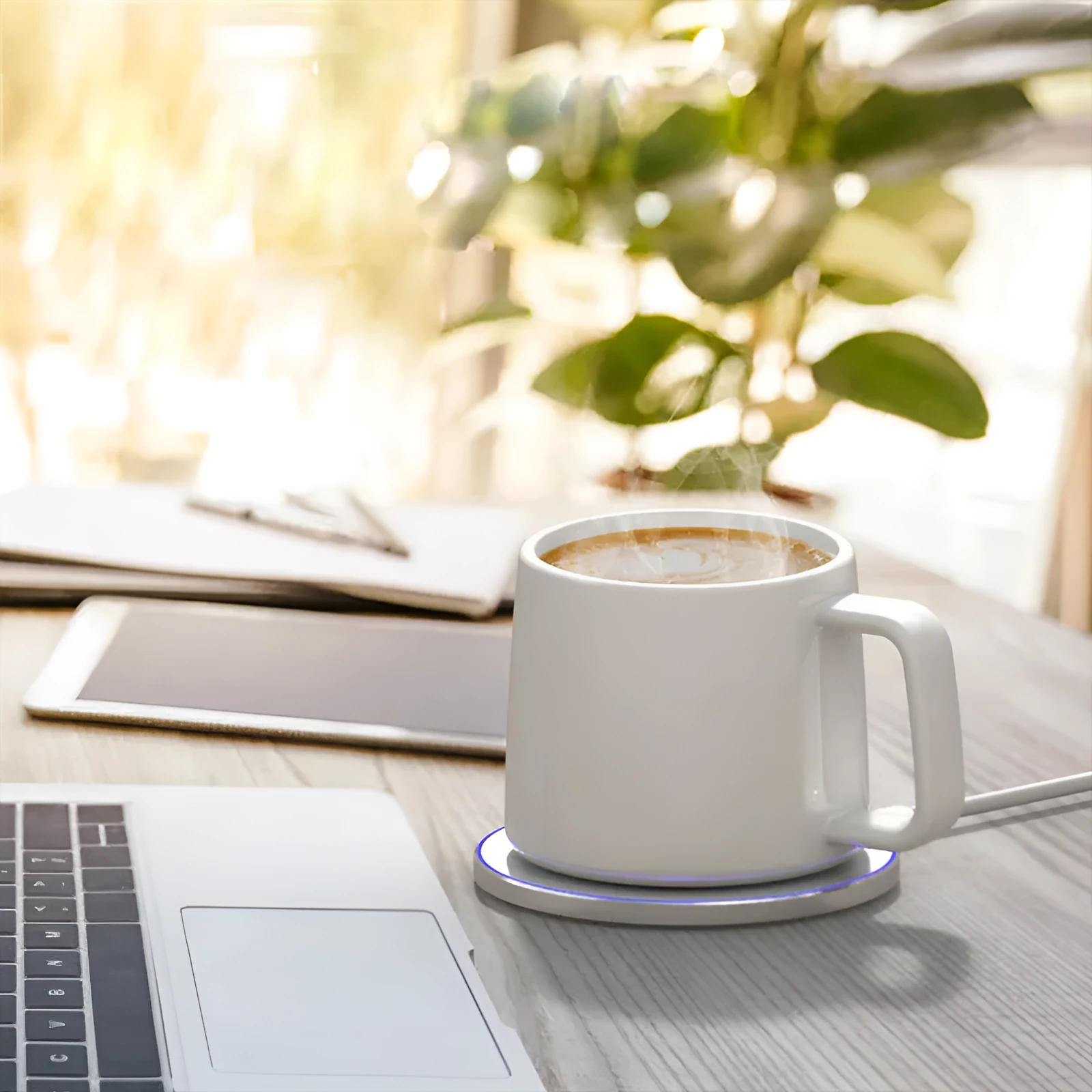 Ceramic wireless charging mug 200ml with handle on a wireless charger, models M8 and R9 available