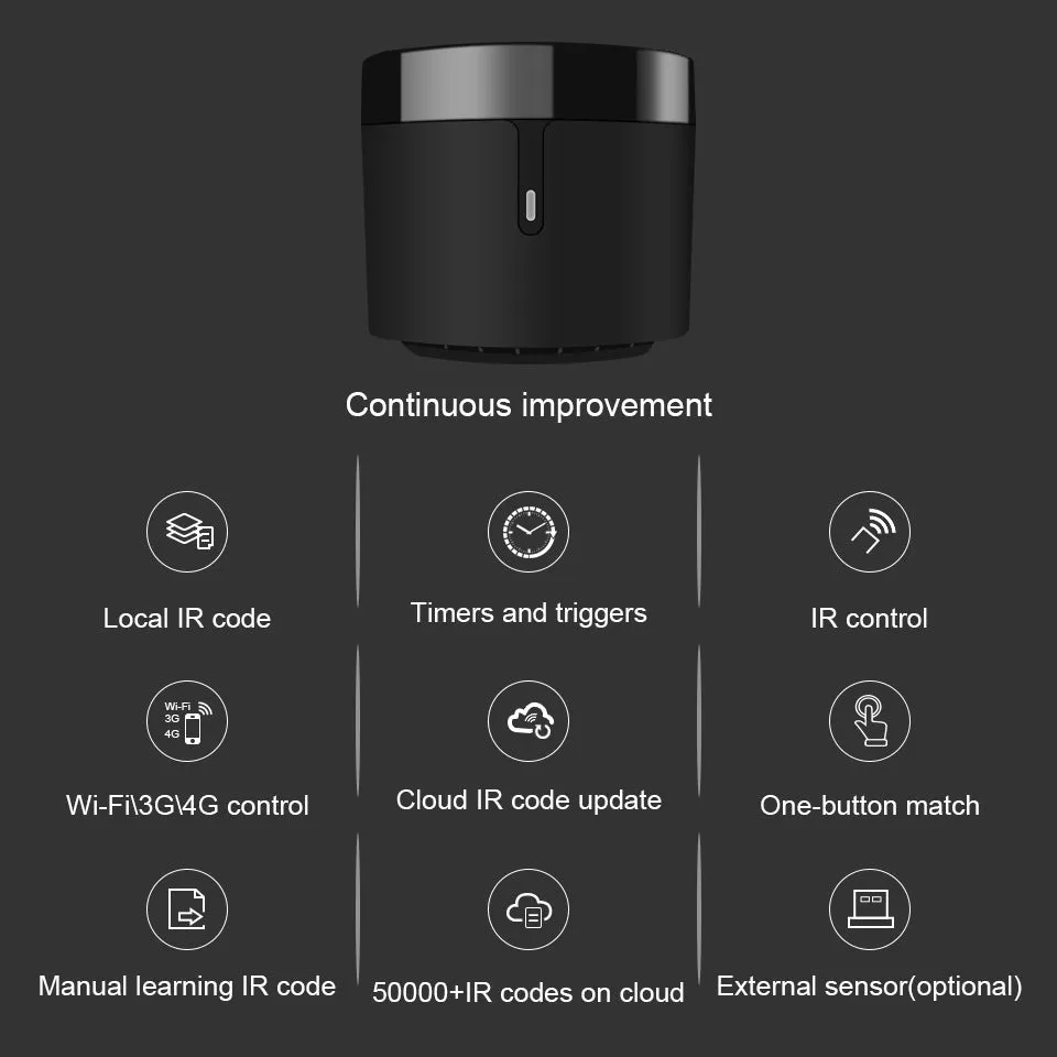 Black RM4 Mini infrared smartphone WiFi remote control with USB cable, ABS plastic, universal IR controller