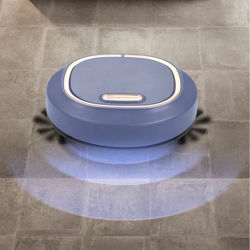 Fashion automatic intelligent sweeping robot in black with mopping function and mechanical collision bumpers on hard floor