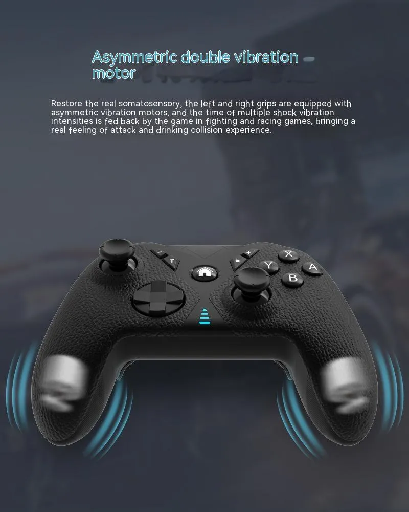 Black wireless game controller with leather-pattern finish for Nintendo Switch, PC, and mobile.