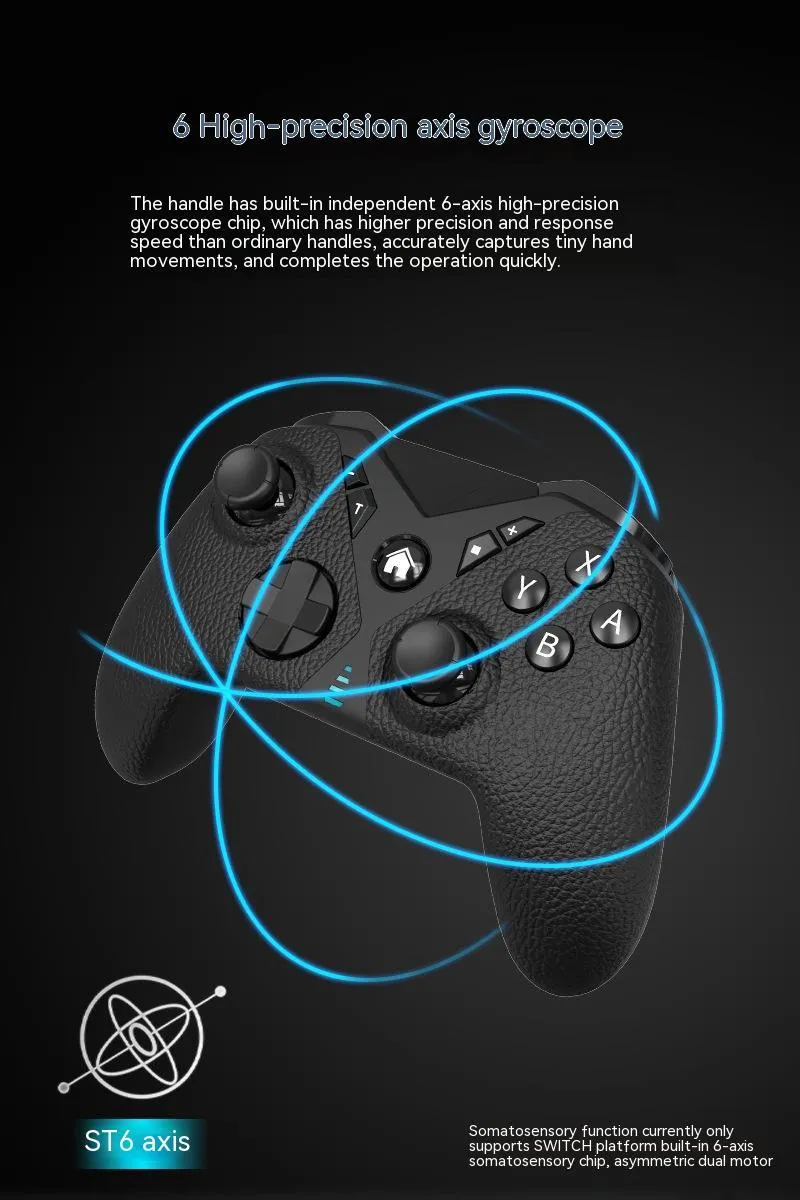 Black wireless game controller with leather-pattern finish for Nintendo Switch, PC, and mobile.