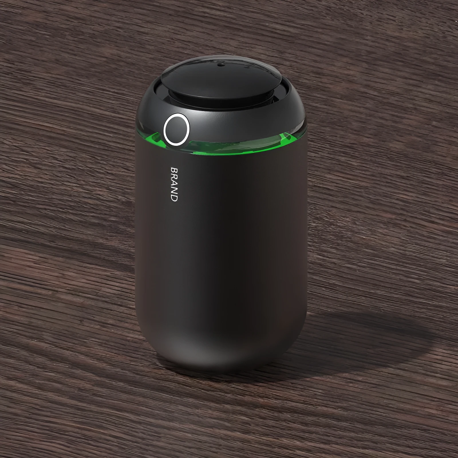 USB car aroma diffuser with wooden grain finish, 2000mAh battery, and 10ml oil bottle