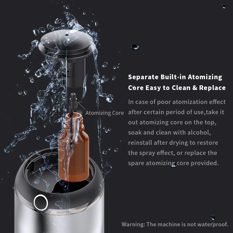 USB car aroma diffuser with wooden grain finish, 2000mAh battery, and 10ml oil bottle