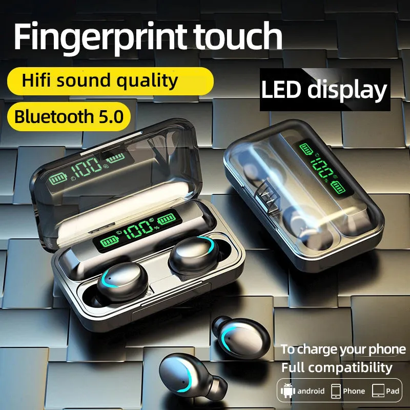 Mini wireless Bluetooth earbuds in black with earplug design for sports