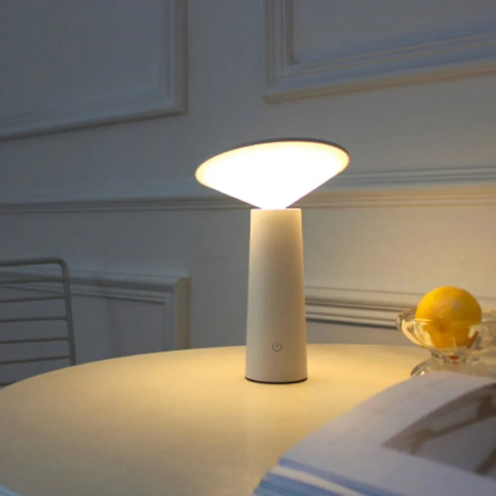 Black USB rechargeable table lamp with touch sensor panel and an adjustable flip lamp head.