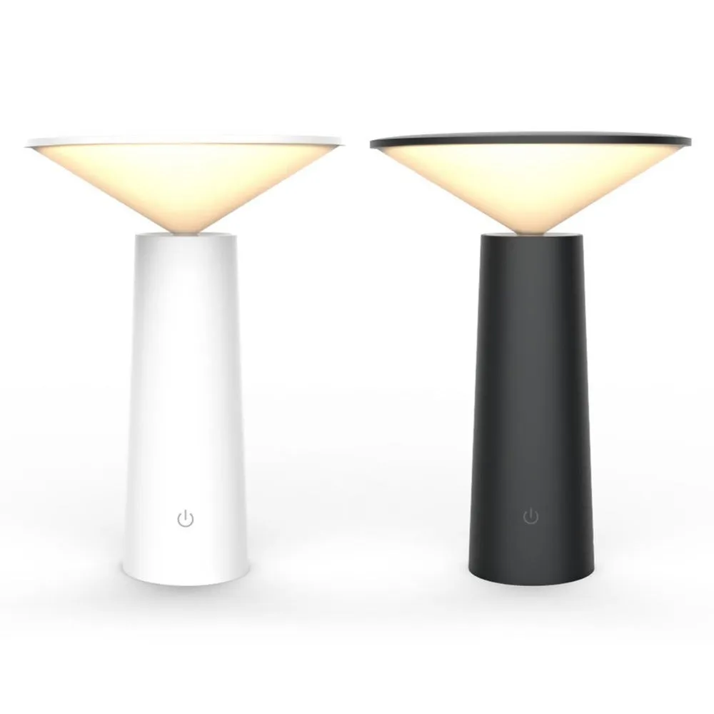 Black USB rechargeable table lamp with touch sensor panel and an adjustable flip lamp head.