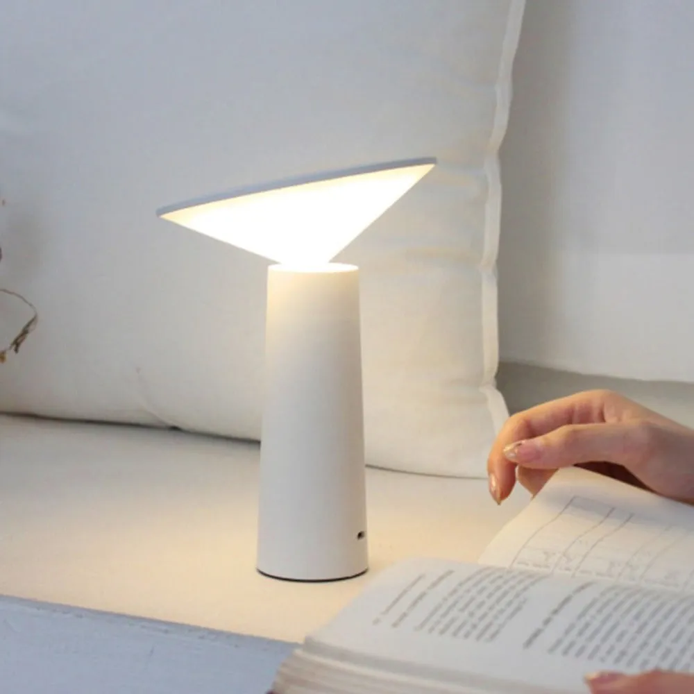 Black USB rechargeable table lamp with touch sensor panel and an adjustable flip lamp head.