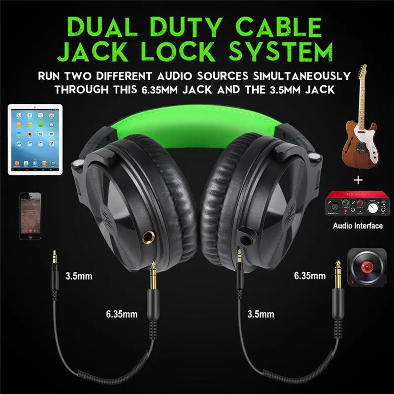 Oneodio Pro G green wired gaming headset with over-ear design and built-in microphone