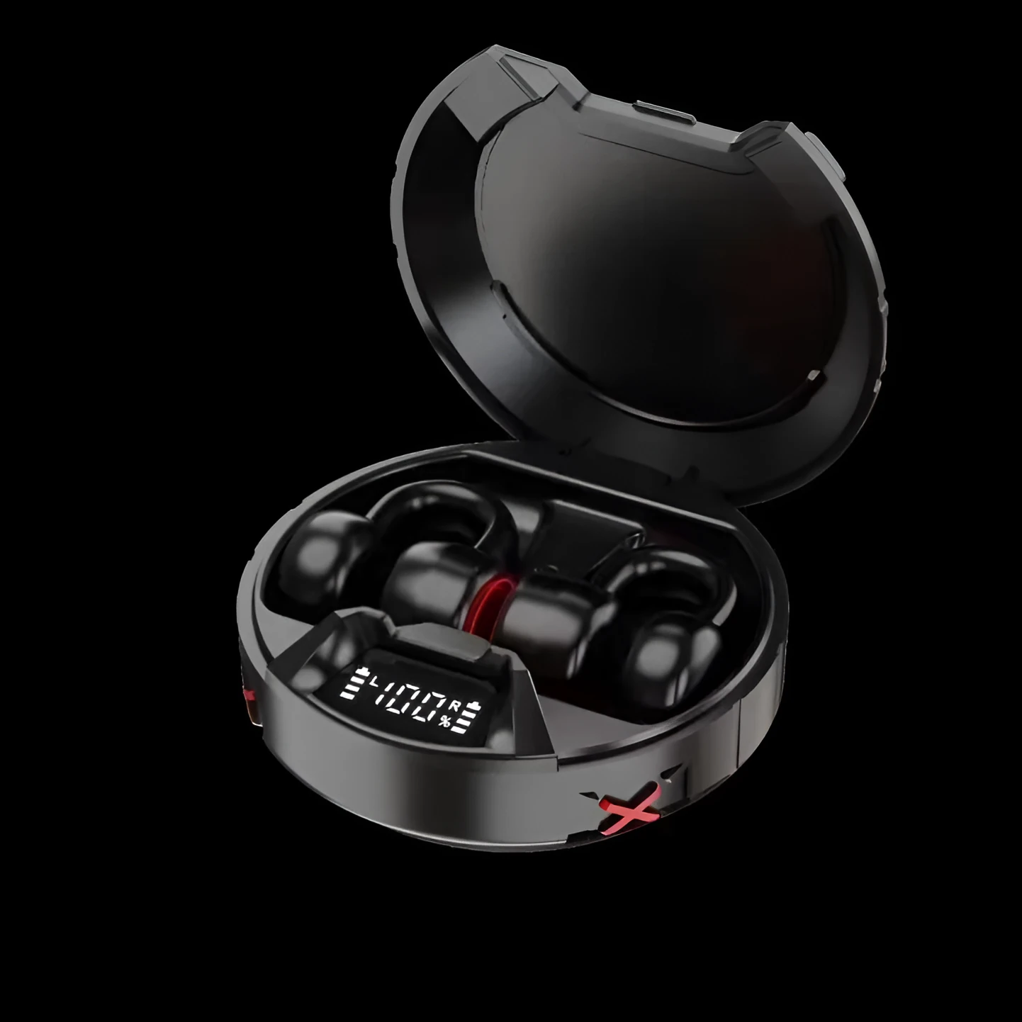 Wireless Bluetooth dual headphones in Classic Black with ear-mounted design and bilateral stereo