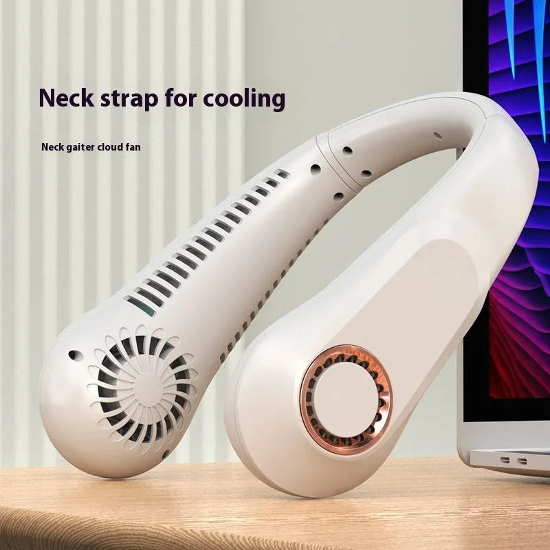 White portable bladeless bracket fan with digital display showing battery status, Type-C charging port, and dual 3000mAh battery.